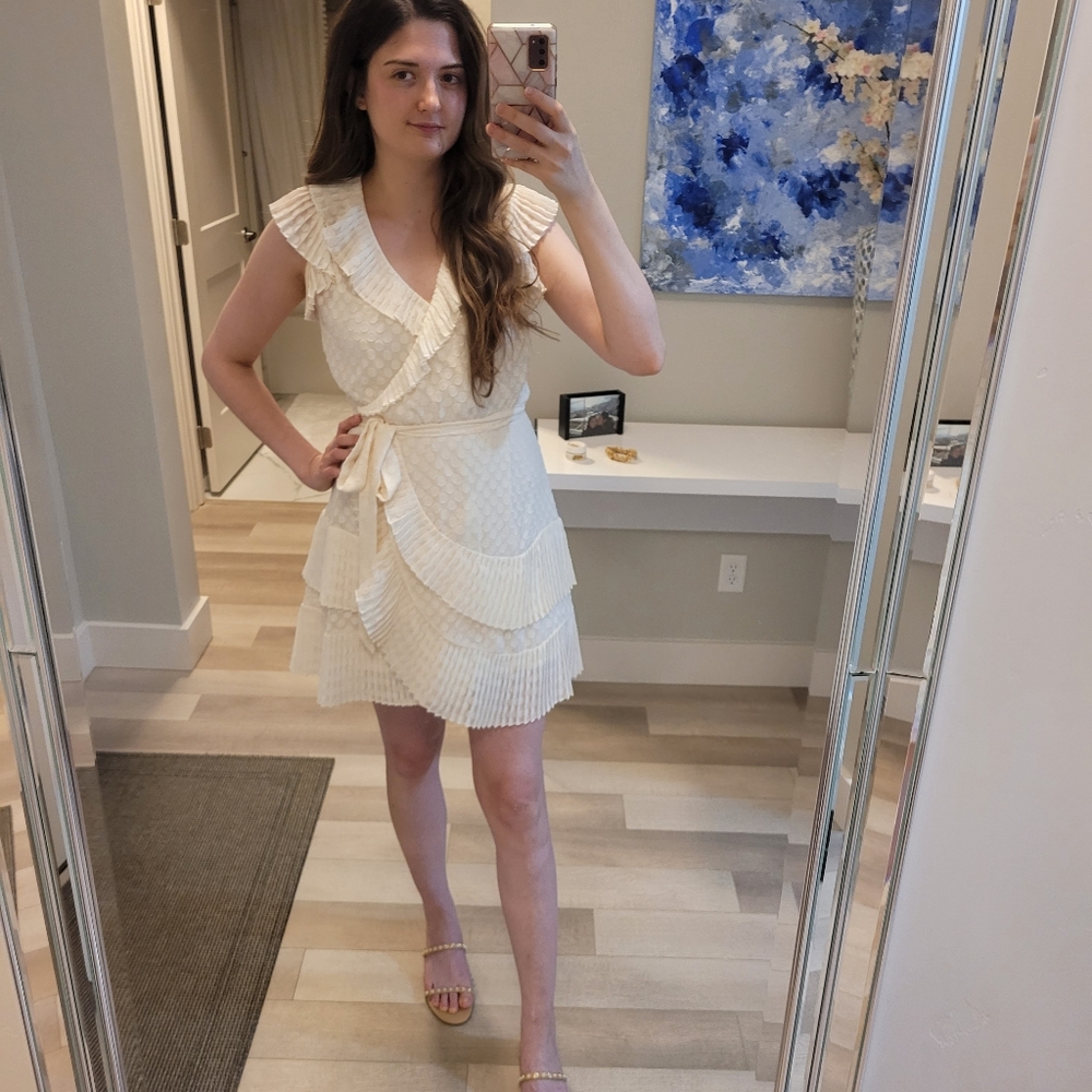 Zimmermann Pleated Polka Dot Wrap Mini Dress